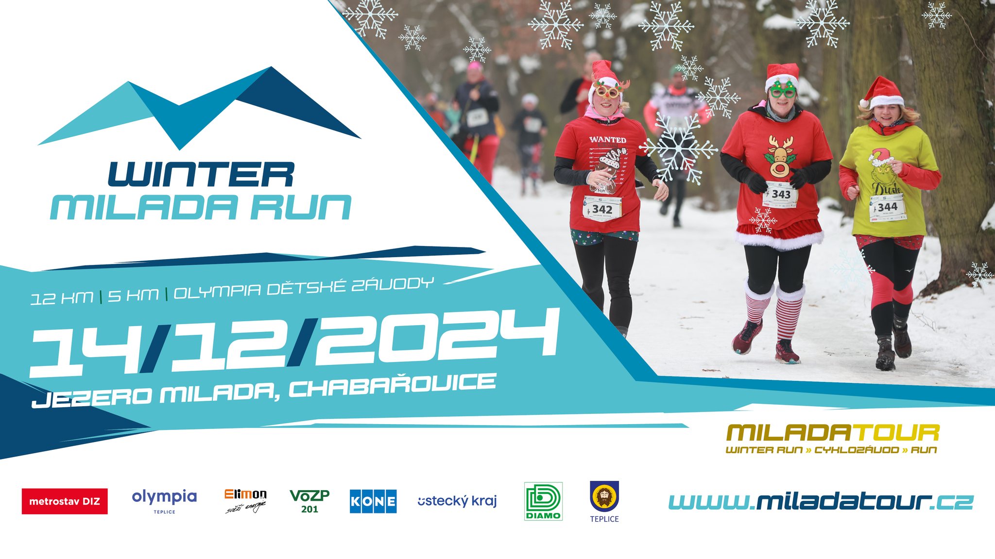 Pozvánka na běžecký závod Winter Milada Tour u jezera Milada v Chabařovicích 14.12.2024
