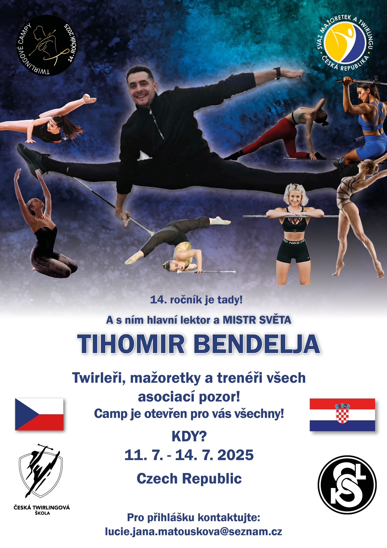 Pozvánka na 14. ročník twirlingových kempů s lektorem a mistrem světa Tihomirem Bendeljou v T.J. Sokol Vysočany 11.-14.7.2024.jpg